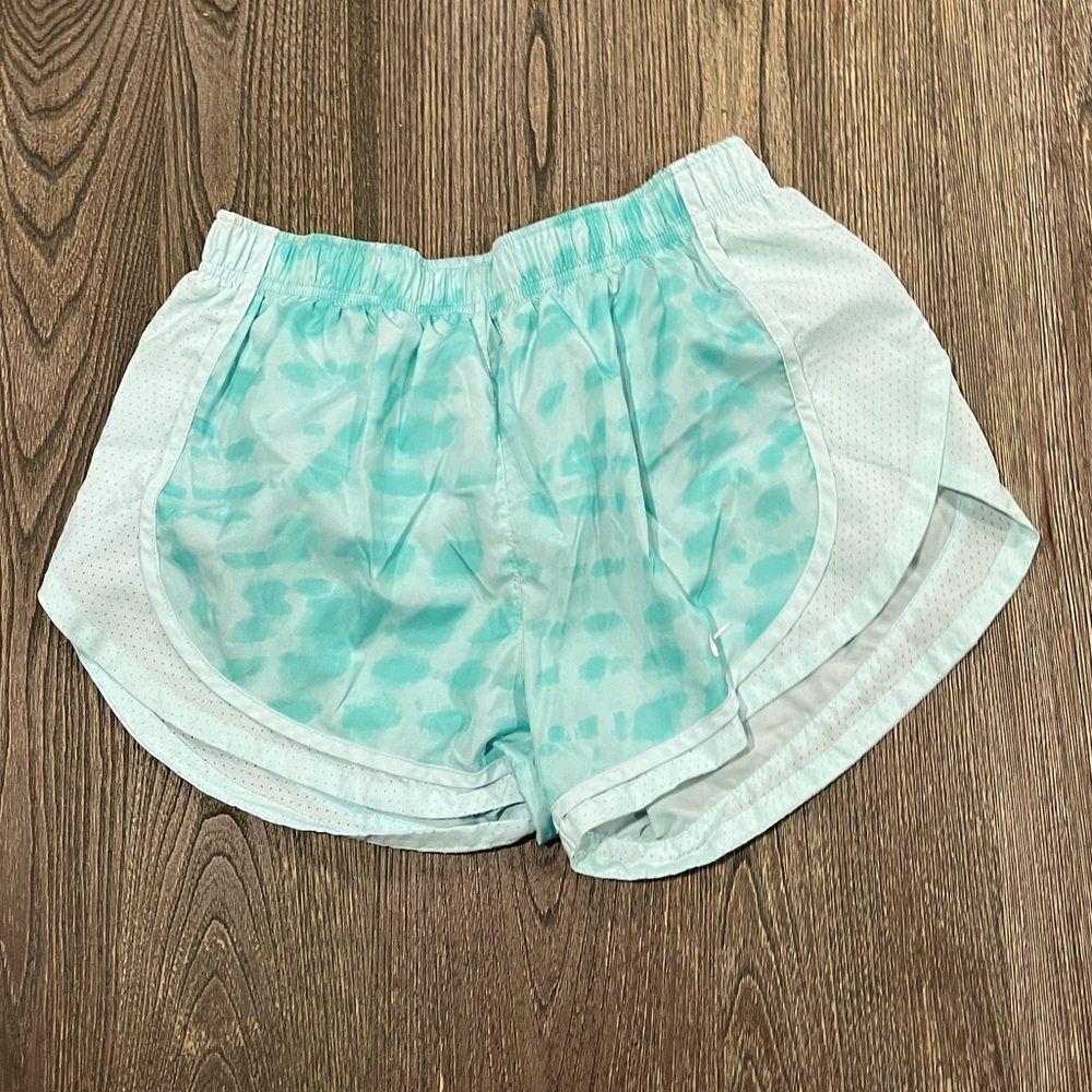 Nike Dri-Fit Tempo Printed Running Shorts Elastic Waist Lined Turquoise Medium